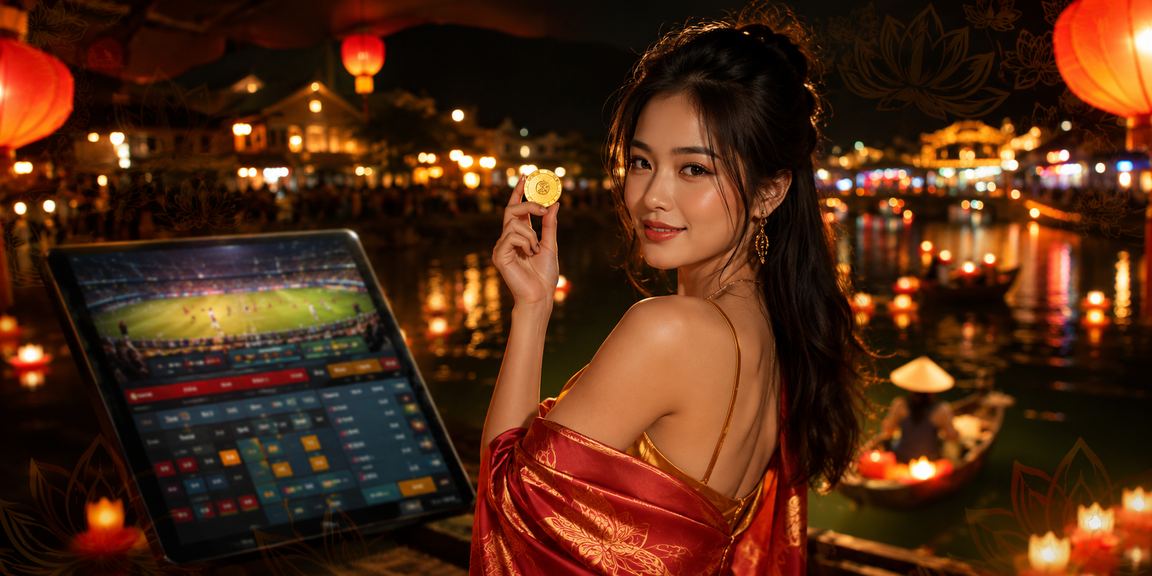 Cảnh phố đêm tại Hội An nơi người chơi cá cược trải nghiệm giải trí